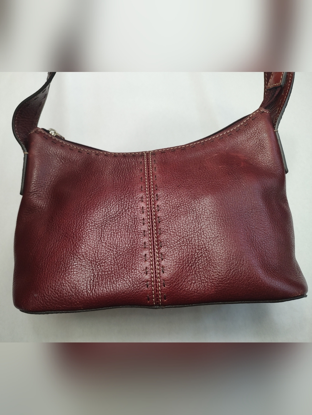 Vtg Fossil Red Leather Shoulder Bag Top-stitched No Key Fob, Clean Tan Interior - Picture 2 of 10